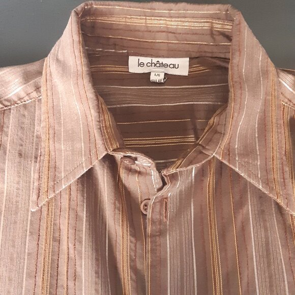 Le Chateau SZ Men's Brown Striped Button Up Shirt ⚡️BUY 3 for $55⚡️ - Picture 4 of 13